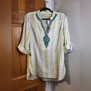 Soft Surroundings NWT Women's Adorned Neckline Pocketed Tunic Top